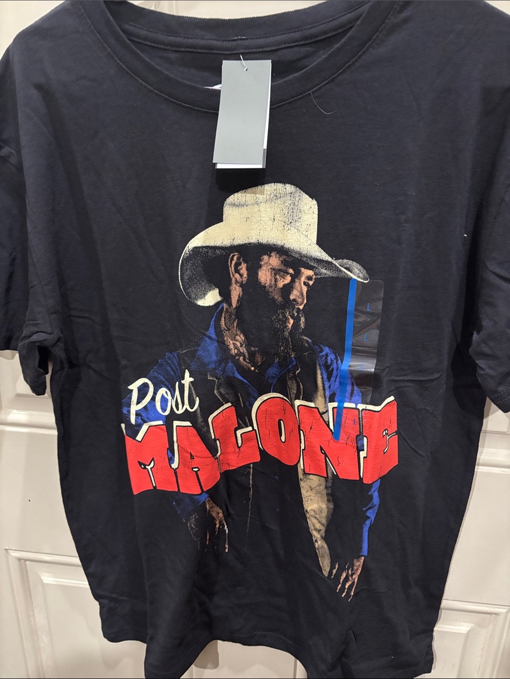 Black Short-Sleeve Graphic Tee with Red Malone Lettering